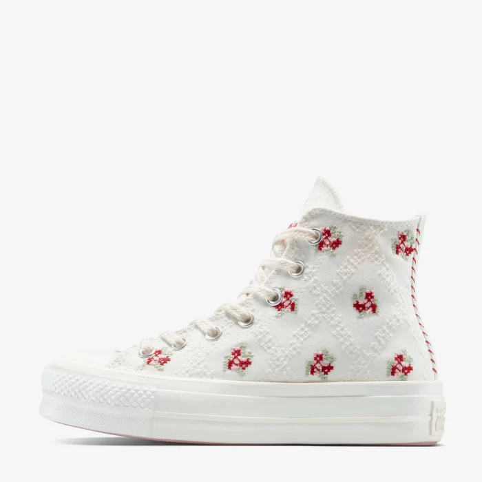 Converse Chuck Taylor All Star Lift Rose Cross Stitch Kadın Beyaz Platform Sneaker - Görsel 4