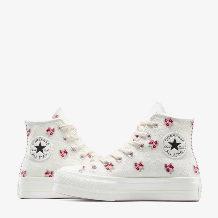 Converse Chuck Taylor All Star Lift Rose Cross Stitch Kadın Beyaz Platform Sneaker - Görsel 5