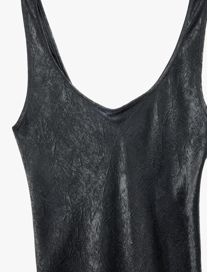 Koton Kadın Antrasit Kolsuz U Yaka Slim Fit Saten Midi Abiye Elbise 6Sak80115Uw - Görsel 5