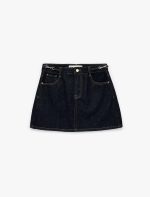 A Kesim Zincir Kemer Detaylı Mini Denim Etek - Görsel 4