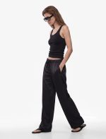 Aerobin Kumaş Beli Bağcıklı Geniş Paça Saten Pantolon - Görsel 2