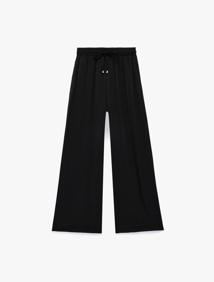 Aerobin Kumaş Beli Bağcıklı Geniş Paça Saten Pantolon - Görsel 4