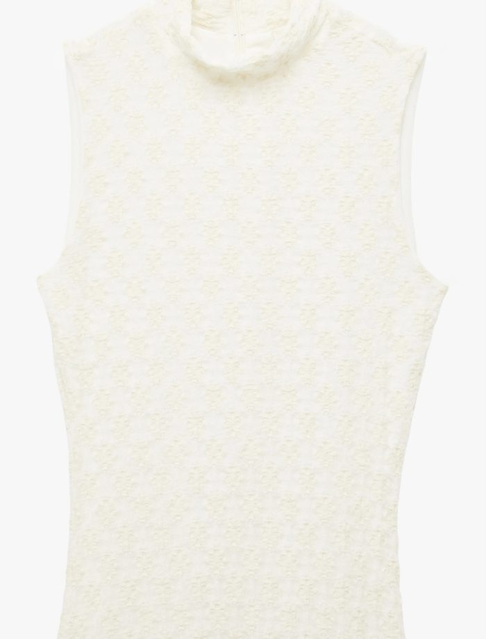 Asimetrik Slim Fit Dik Yaka Kolsuz Dantel Midi Elbise - Görsel 5