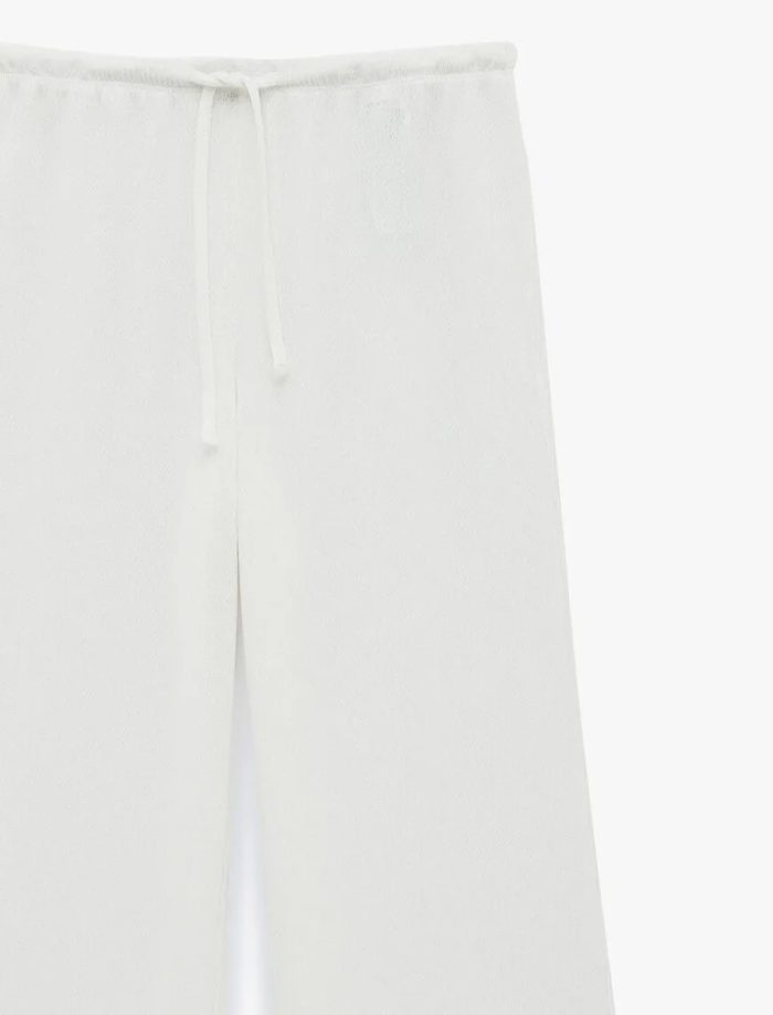 Beli Bağcıklı Bürümcük Geniş Paça Pantolon - Görsel 5