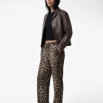Beli Bağcıklı Cepli Leopar Desenli Geniş Paça Pantolon