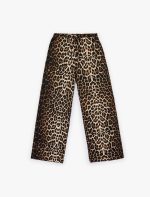 Beli Bağcıklı Cepli Leopar Desenli Geniş Paça Pantolon - Görsel 3