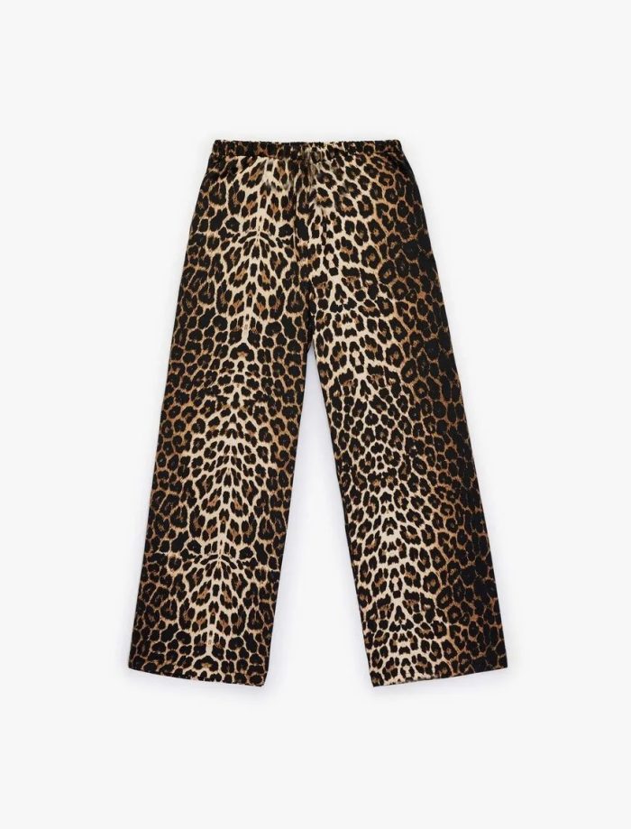 Beli Bağcıklı Cepli Leopar Desenli Geniş Paça Pantolon - Görsel 4