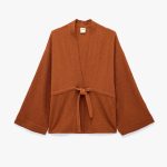 Beli Bağcıklı Uzun Kollu Kruvaze Kimono Ceket