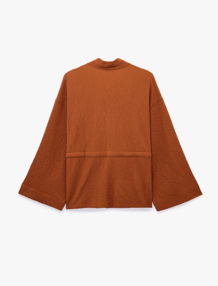 Beli Bağcıklı Uzun Kollu Kruvaze Kimono Ceket - Görsel 2
