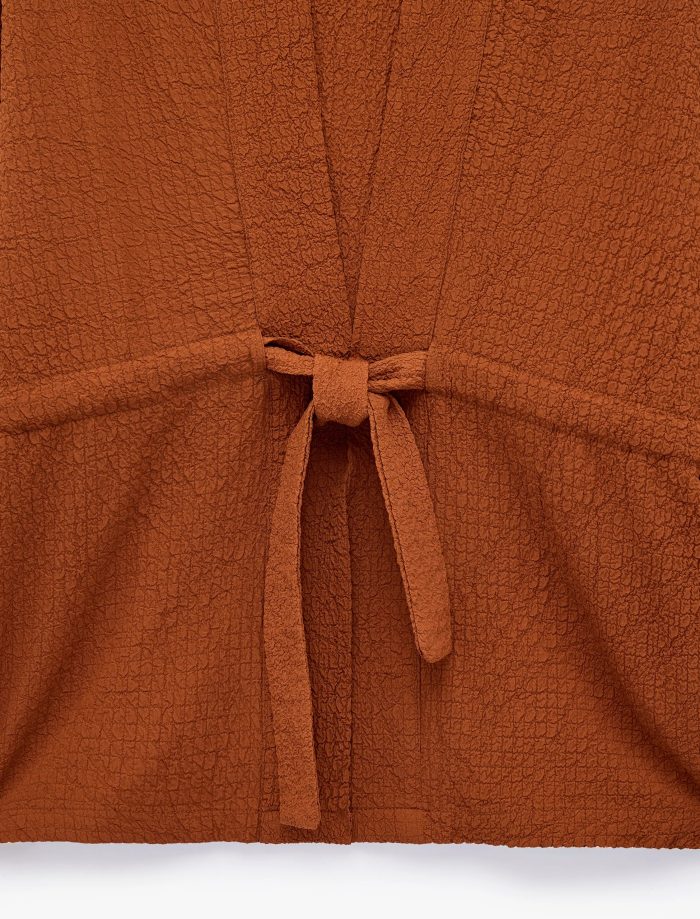 Beli Bağcıklı Uzun Kollu Kruvaze Kimono Ceket - Görsel 3
