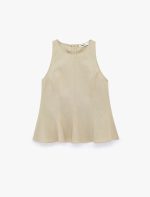 Bisiklet Yaka Kolsuz Peplum Keten Bluz - Görsel 4