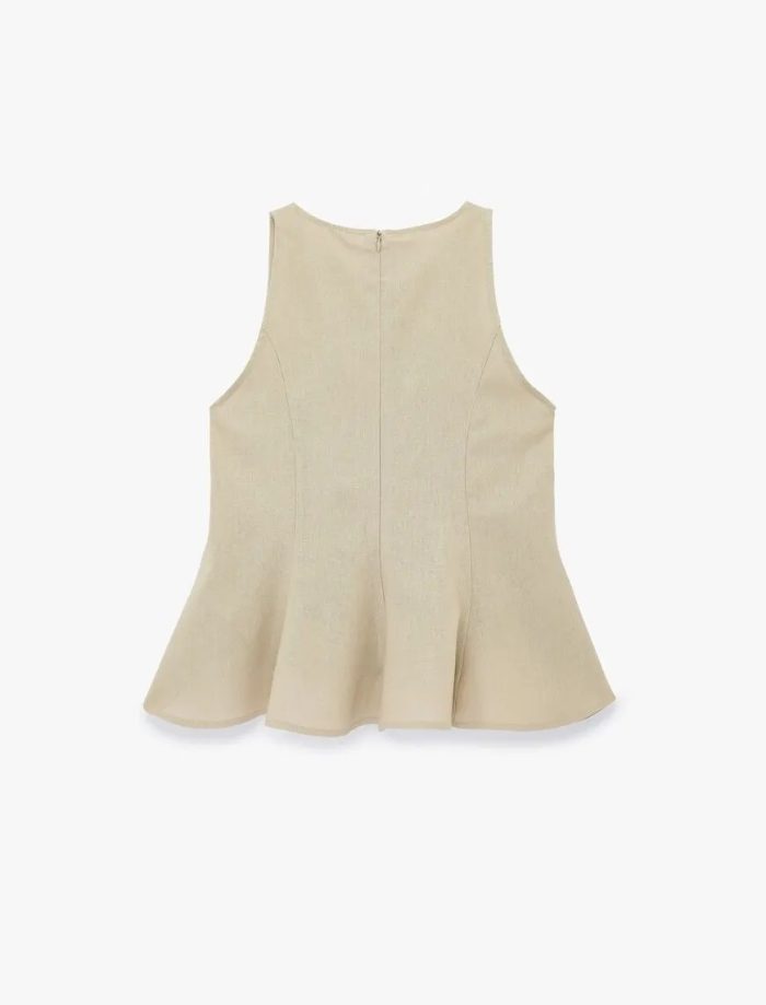 Bisiklet Yaka Kolsuz Peplum Keten Bluz - Görsel 5