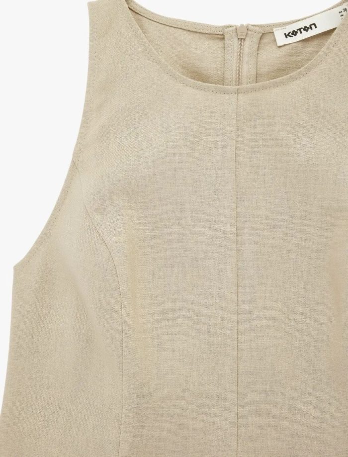 Bisiklet Yaka Kolsuz Peplum Keten Bluz - Görsel 6