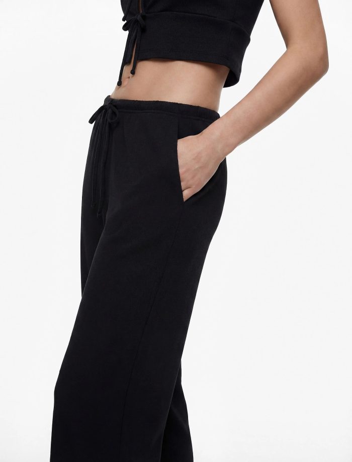 Bürümcük Kumaş Beli Bağcıklı Düz Geniş Paça Pantolon - Görsel 3