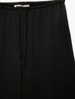Bürümcük Kumaş Beli Bağcıklı Düz Geniş Paça Pantolon - Görsel 6