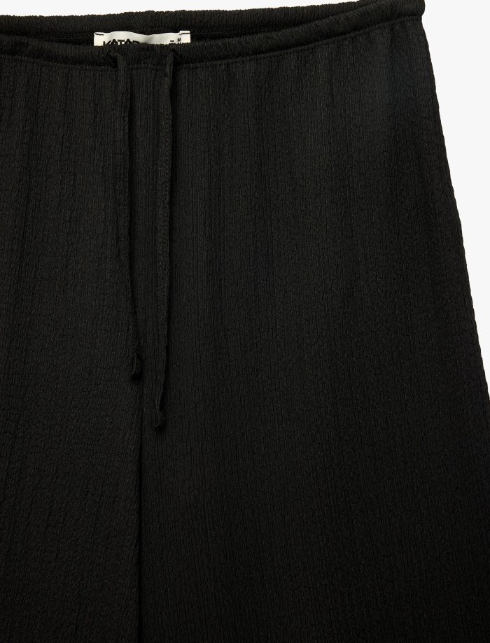 Bürümcük Kumaş Beli Bağcıklı Düz Geniş Paça Pantolon - Görsel 6