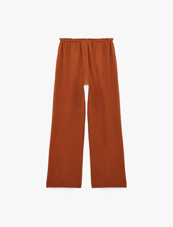 Dokulu Cepli Bağlama Detaylı Geniş Paça Pantolon - Görsel 4