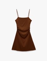 Drape Detaylı İnce Askılı Mini Bodycon Elbise