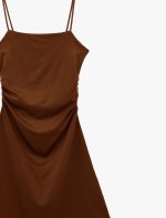 Drape Detaylı İnce Askılı Mini Bodycon Elbise - Görsel 3