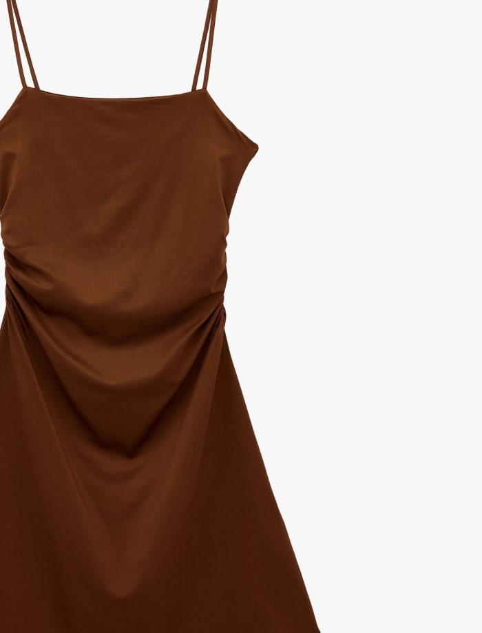 Drape Detaylı İnce Askılı Mini Bodycon Elbise - Görsel 3