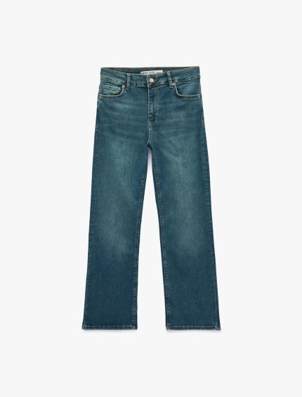 Düz Paça Kot Pantolon Düğmeli - Straight Jeans