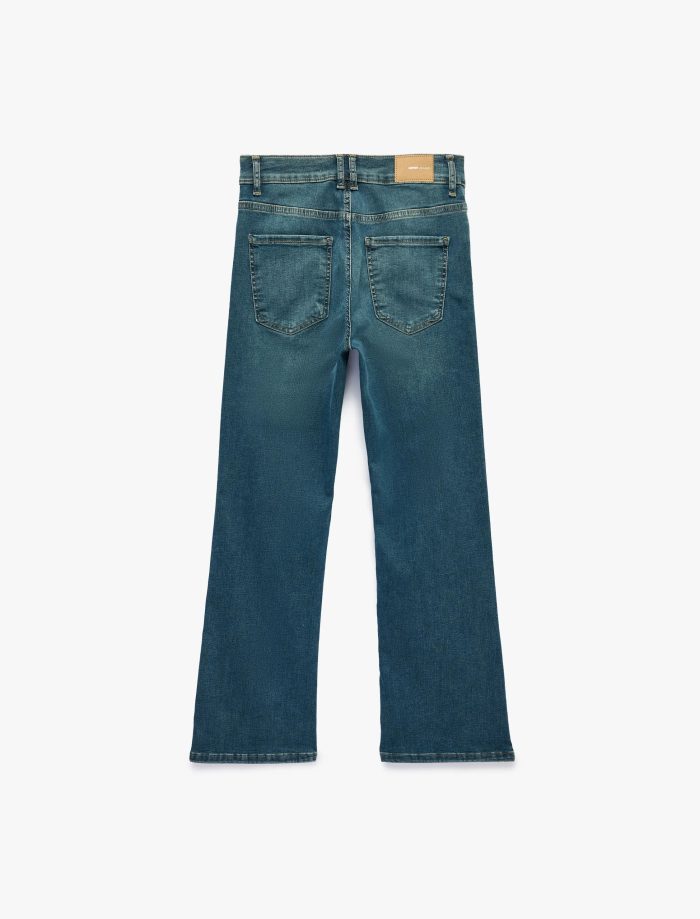 Düz Paça Kot Pantolon Düğmeli - Straight Jeans - Görsel 2