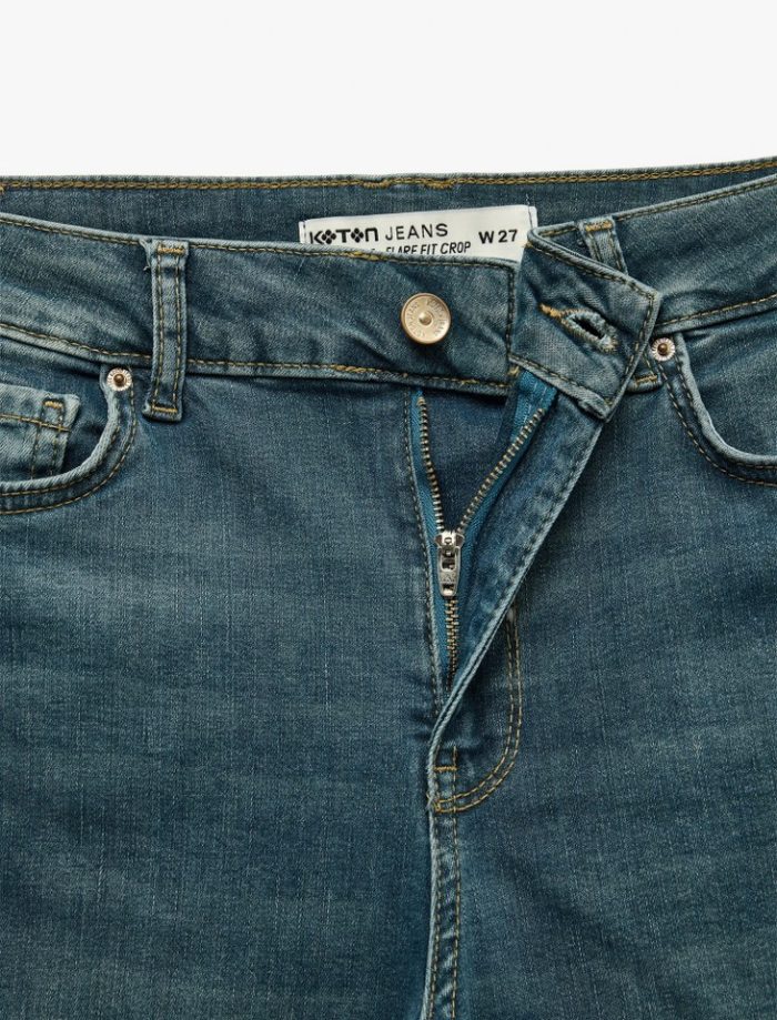Düz Paça Kot Pantolon Düğmeli - Straight Jeans - Görsel 4