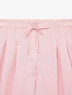 Geniş Paça Pileli Cepli Beli Bağcıklı Pantolon - Görsel 3