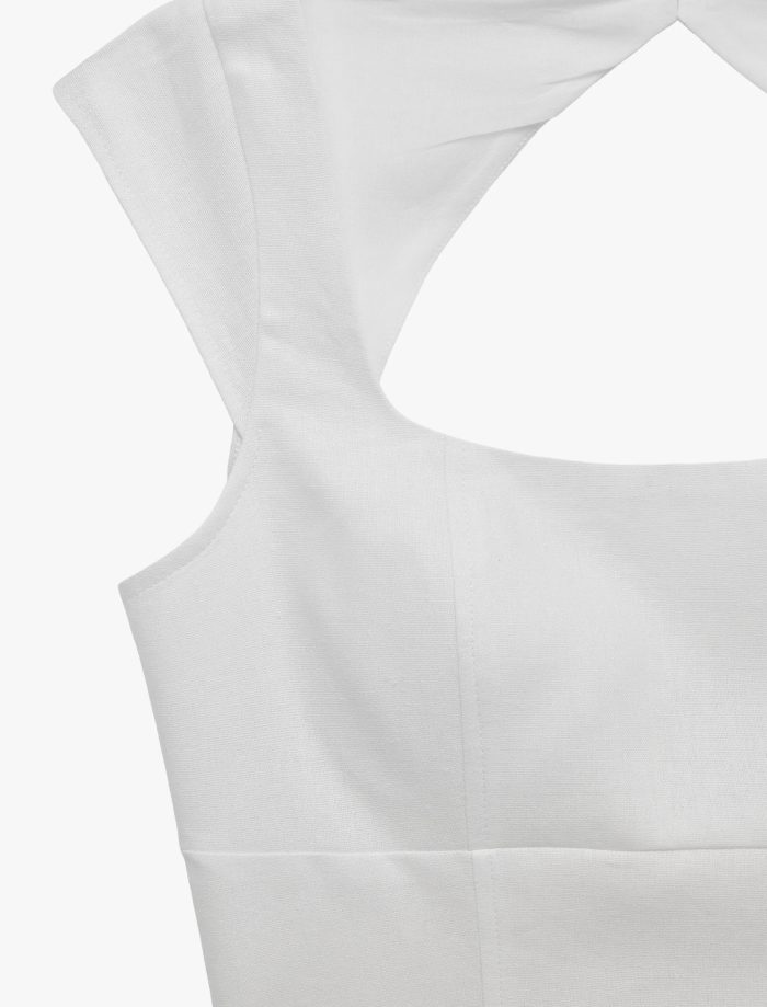 Kare Yaka Arkası Bağlamalı Fiyonklu Sırt Dekolteli Keten Crop Korse Büstiyer - Görsel 8