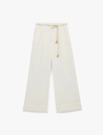 Keten Görünümlü Cepli Kemerli Geniş Paça Pantolon - Görsel 5