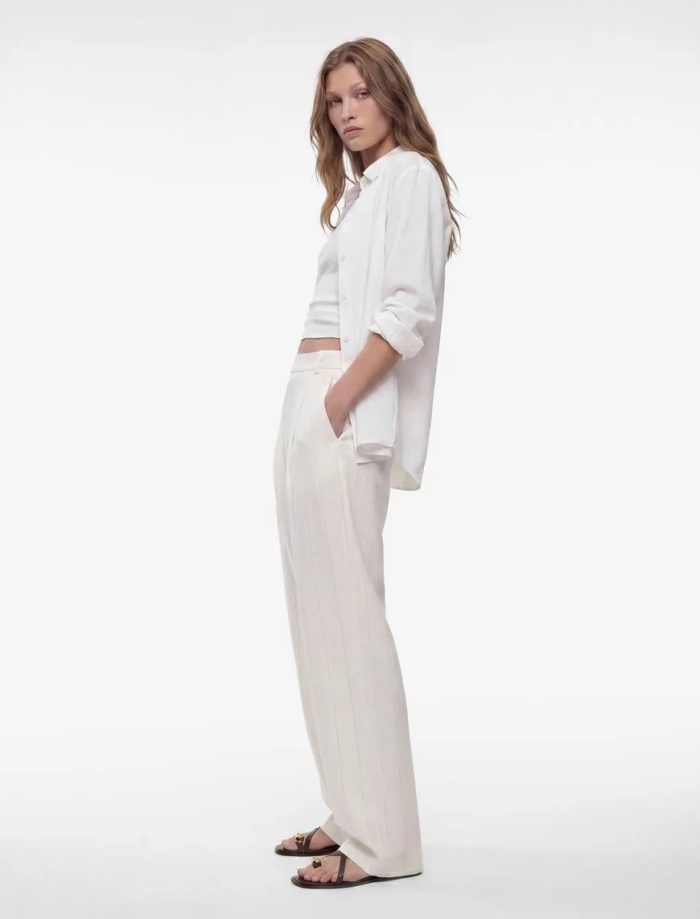 Keten Karışımlı Straight Fit Uzun Düz Geniş Paça Pantolon - Görsel 4