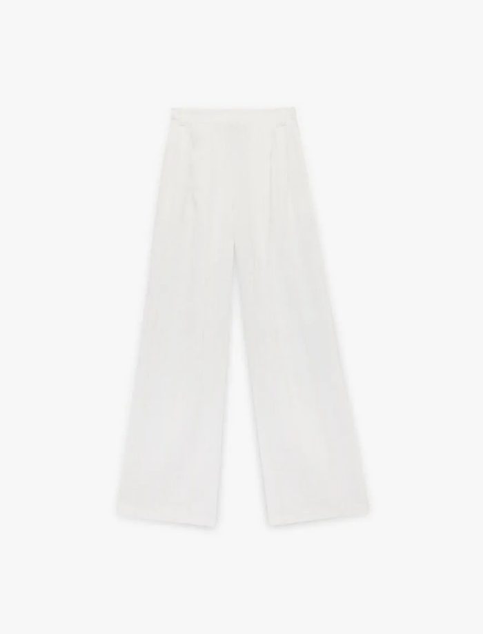 Keten Karışımlı Straight Fit Uzun Düz Geniş Paça Pantolon - Görsel 5
