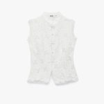 Kolsuz Floral Dokulu Dik Qipao Yaka Güpür Dantel Bluz