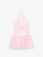 Kolsuz Slim Fit Fiyonk Detaylı Halter Yaka Mini Balon Elbise - Görsel 3