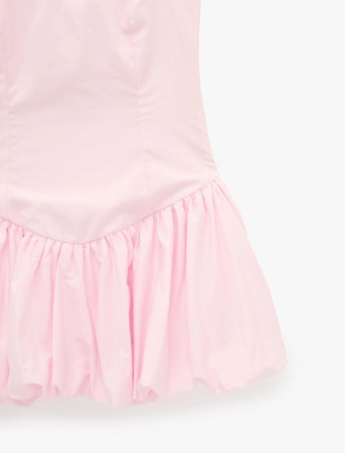 Kolsuz Slim Fit Fiyonk Detaylı Halter Yaka Mini Balon Elbise - Görsel 5