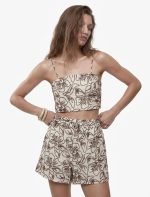 Koton X Melis Ağazat - Keten Karışımlı Cepli Floral İşleme Detaylı Mini Şort