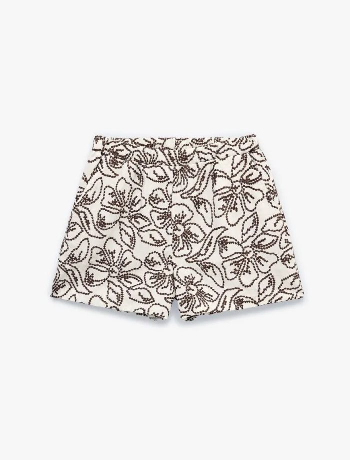 Koton X Melis Ağazat - Keten Karışımlı Cepli Floral İşleme Detaylı Mini Şort - Görsel 3