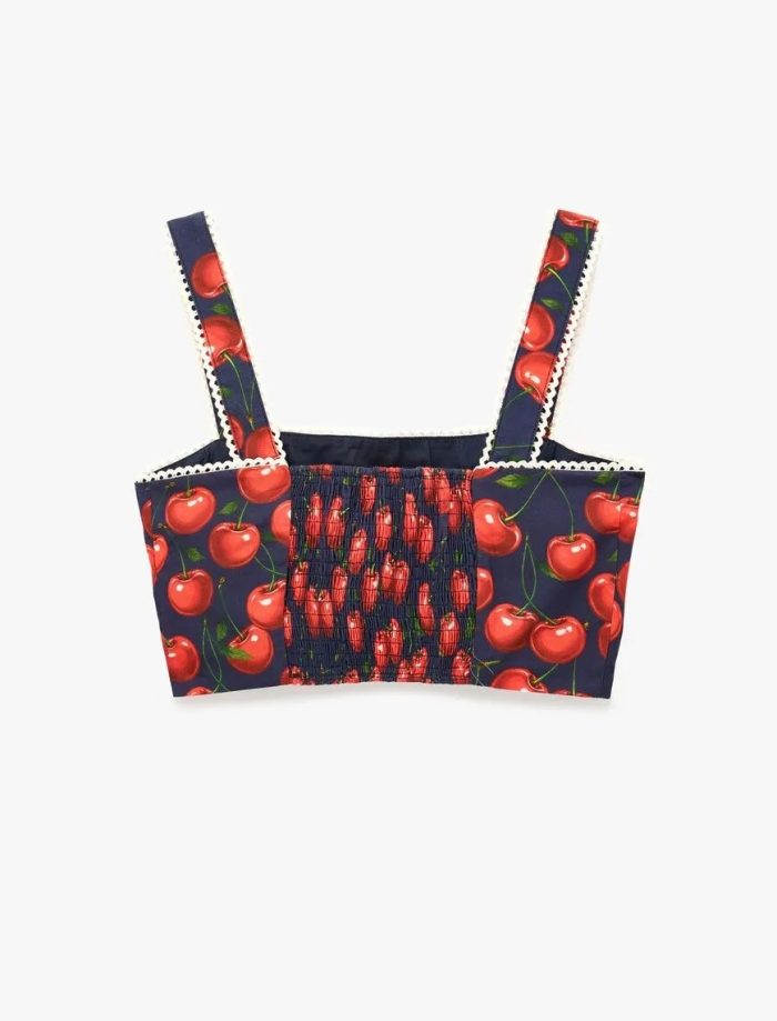 Koton X Sibil Çetinkaya - Pamuklu Poplin Dantel Detaylı Kiraz Baskılı Askılı Crop Büstiyer - Görsel 6