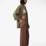 Kupro Viskon Kumaş Cepli 3/4 Kol Oversize Kimono