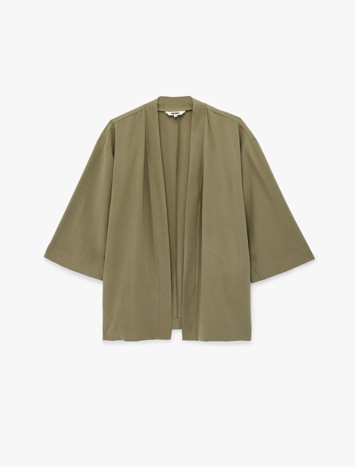 Kupro Viskon Kumaş Cepli 3/4 Kol Oversize Kimono - Görsel 3