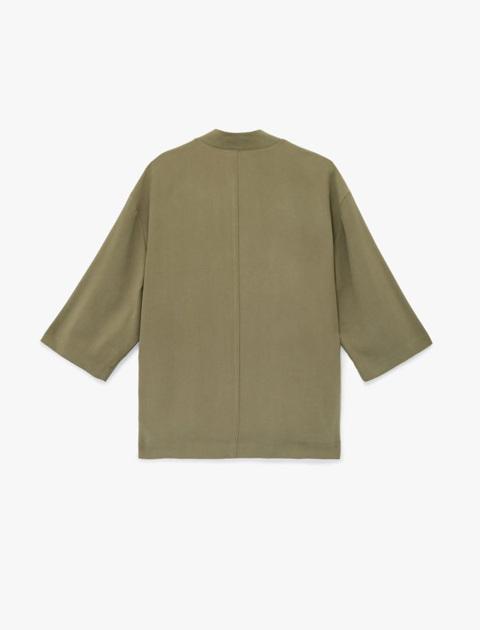 Kupro Viskon Kumaş Cepli 3/4 Kol Oversize Kimono - Görsel 4