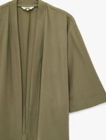 Kupro Viskon Kumaş Cepli 3/4 Kol Oversize Kimono - Görsel 5