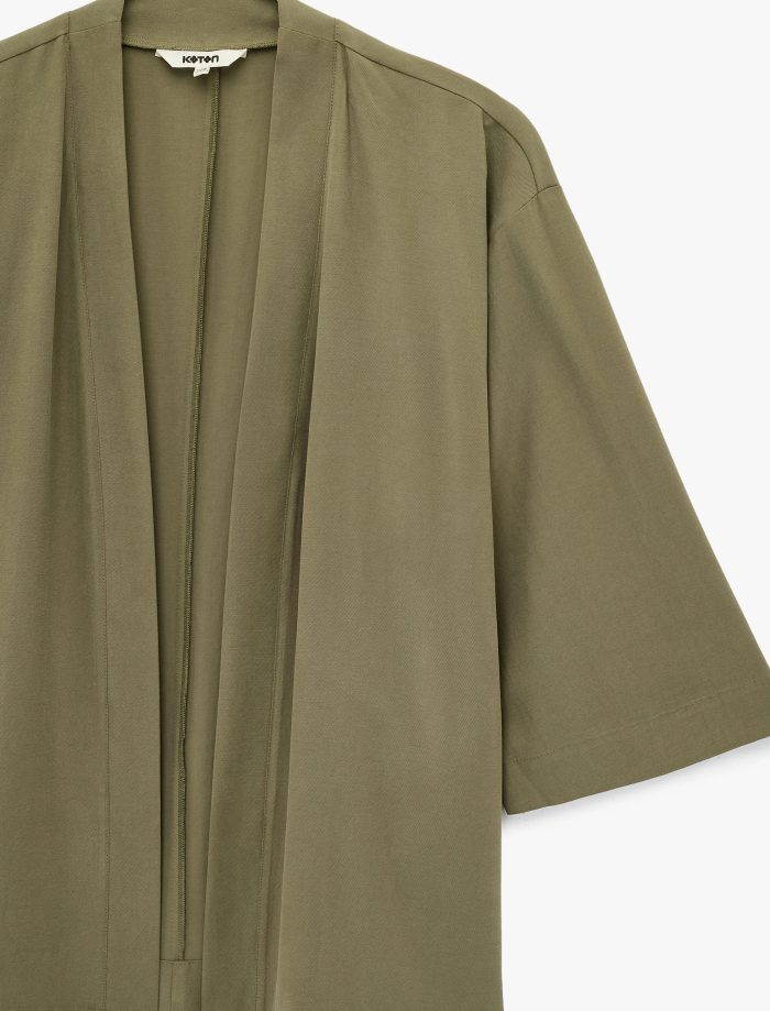 Kupro Viskon Kumaş Cepli 3/4 Kol Oversize Kimono - Görsel 5