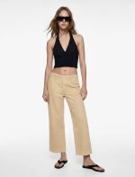 Normal Bel Cep Detaylı Nervürlü Kısa Geniş Paça Pantolon - Culotte Jeans - Görsel 2