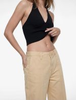 Normal Bel Cep Detaylı Nervürlü Kısa Geniş Paça Pantolon - Culotte Jeans - Görsel 8