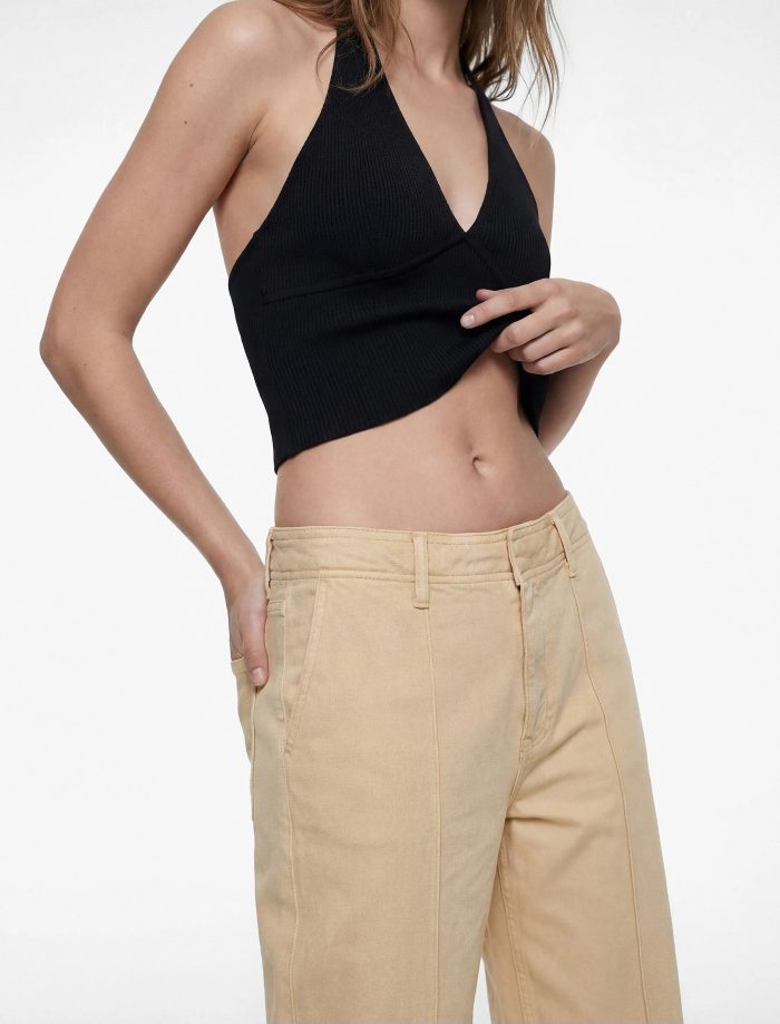 Normal Bel Cep Detaylı Nervürlü Kısa Geniş Paça Pantolon - Culotte Jeans - Görsel 8