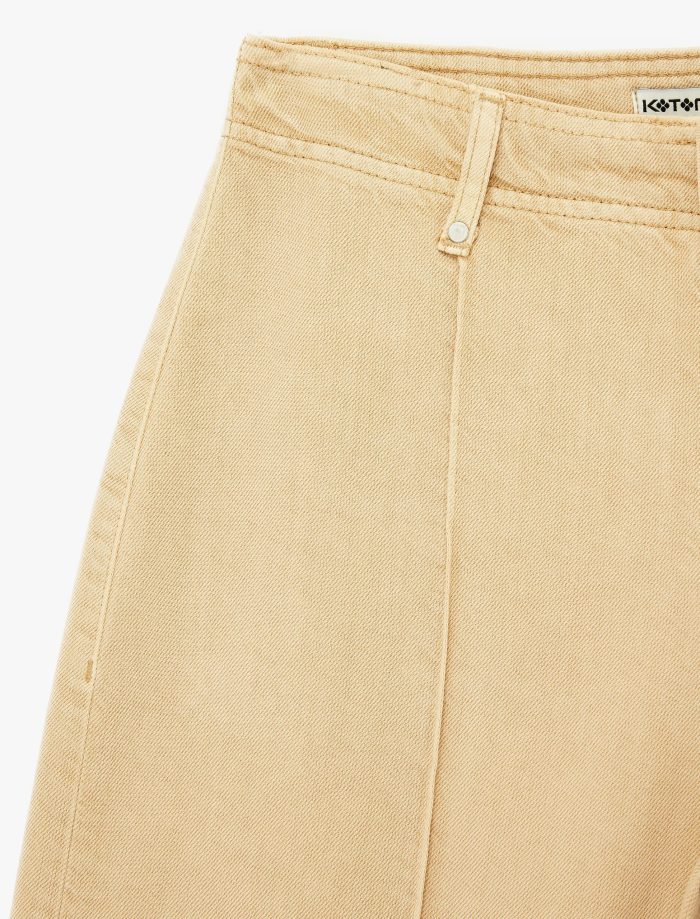 Normal Bel Cep Detaylı Nervürlü Kısa Geniş Paça Pantolon - Culotte Jeans - Görsel 14