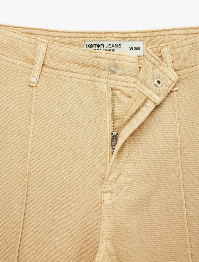 Normal Bel Cep Detaylı Nervürlü Kısa Geniş Paça Pantolon - Culotte Jeans - Görsel 16