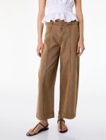 Normal Bel Cep Detaylı Nervürlü Kısa Geniş Paça Pantolon - Culotte Jeans - Görsel 5