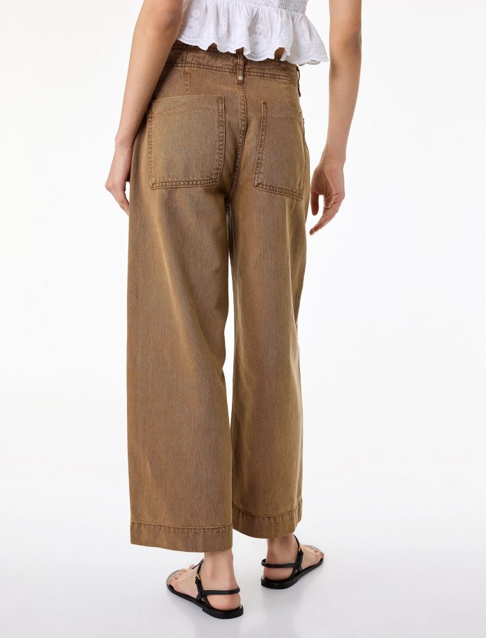 Normal Bel Cep Detaylı Nervürlü Kısa Geniş Paça Pantolon - Culotte Jeans - Görsel 7